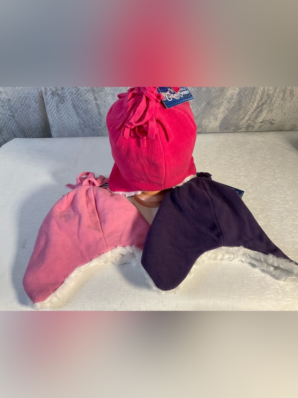 Kids Fleece Tassel Hat - Pink, Light Pink & Navy 3pc